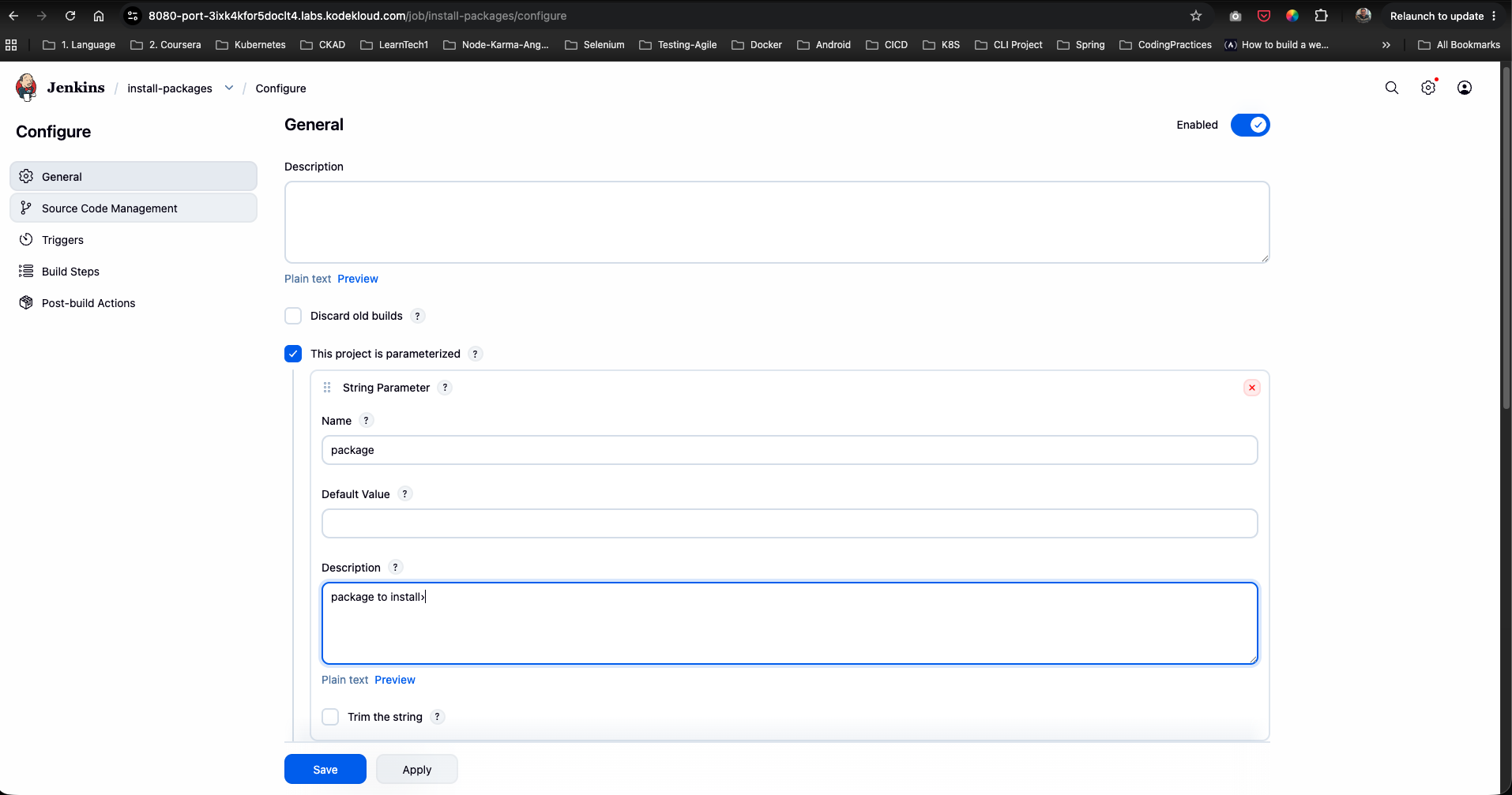 Configure String Parameter