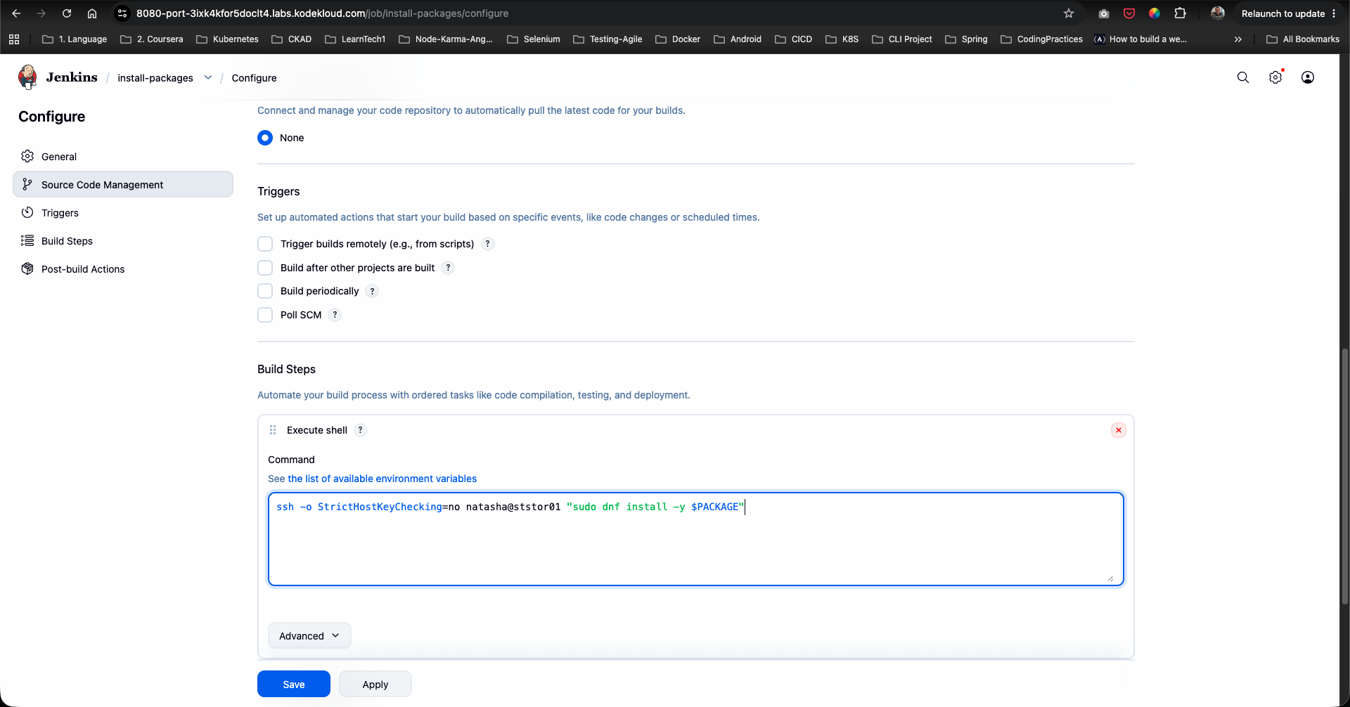 Configure Execute Shell Build Step