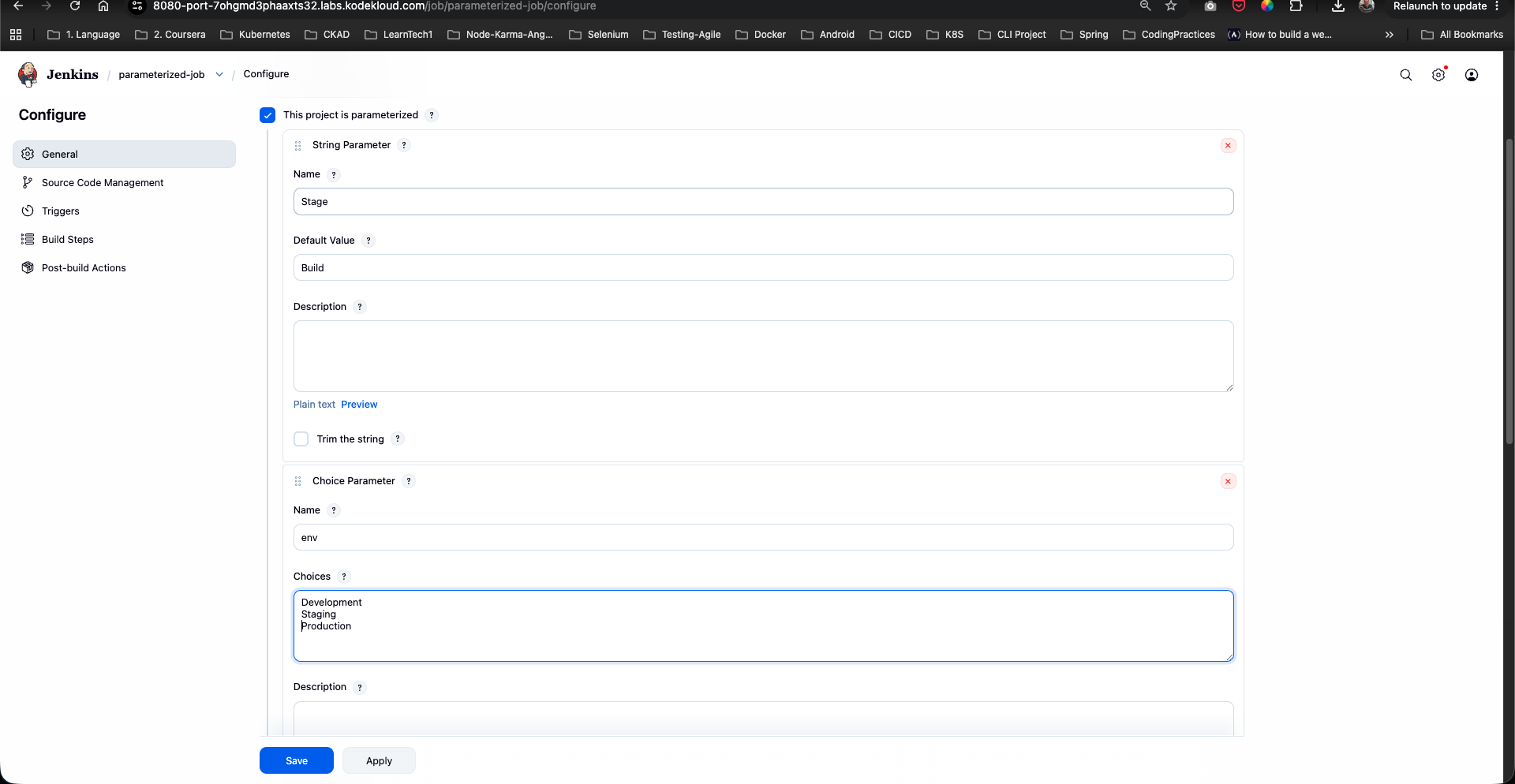 Configure String and Choice Parameters