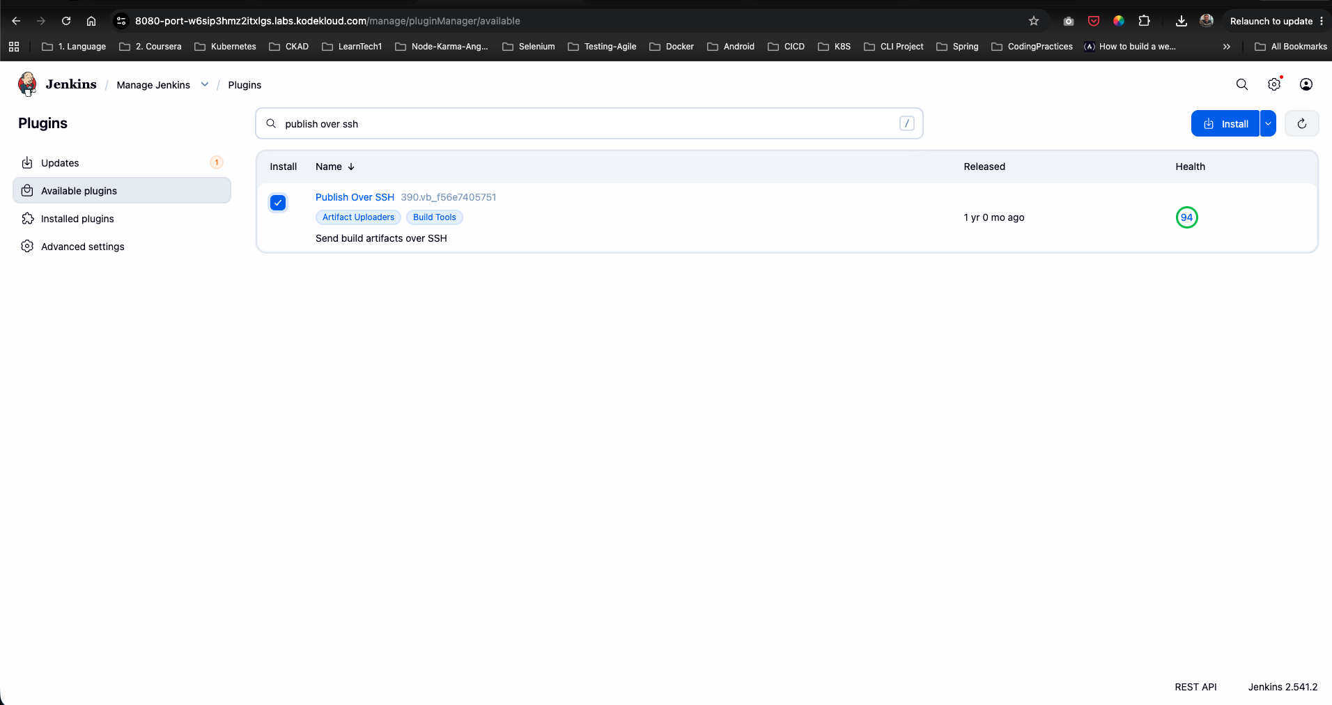 Search and Install Publish Over SSH Plugin