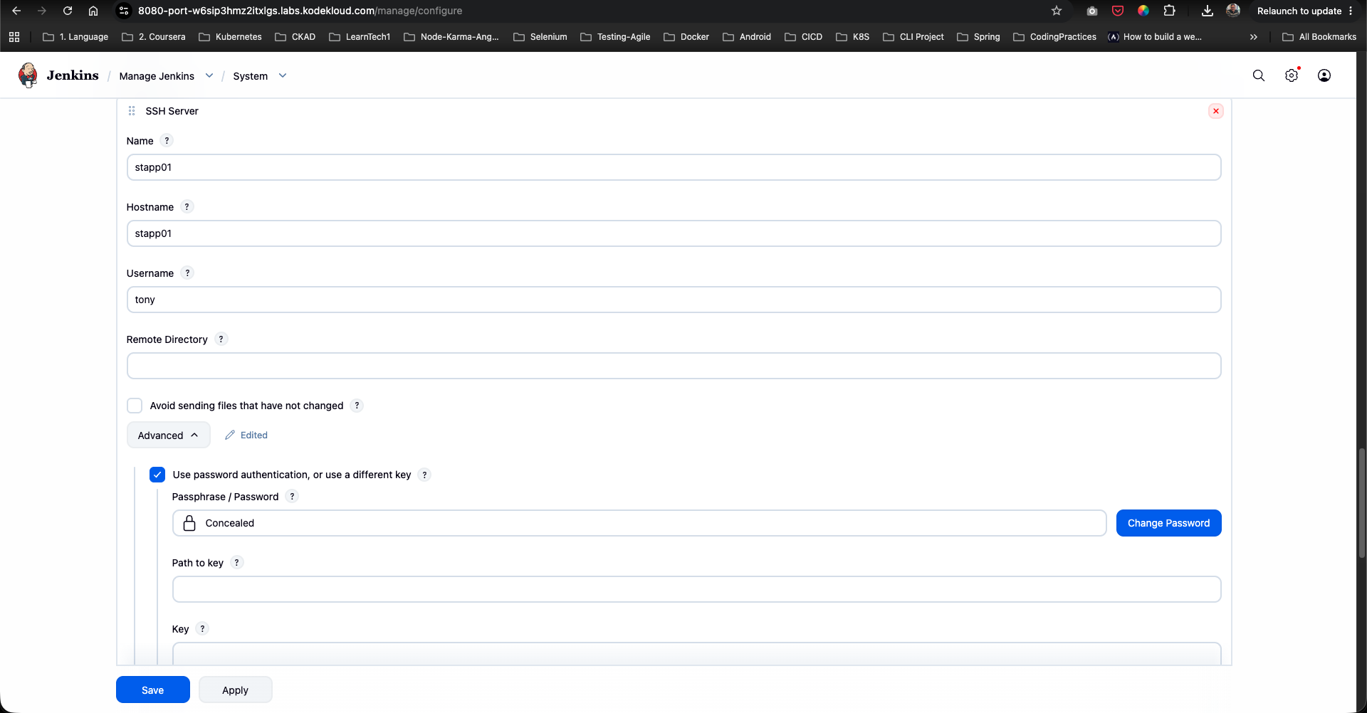 Configure SSH Server for stapp01