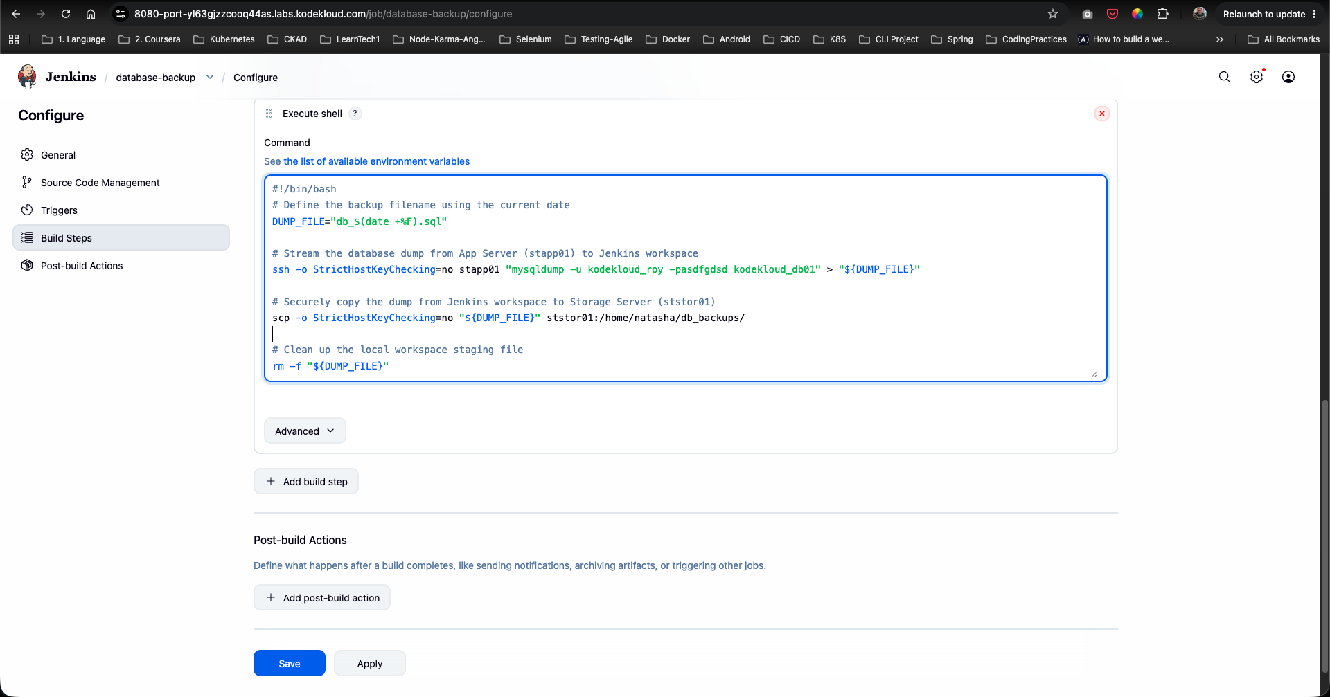 Configure Execute Shell Script