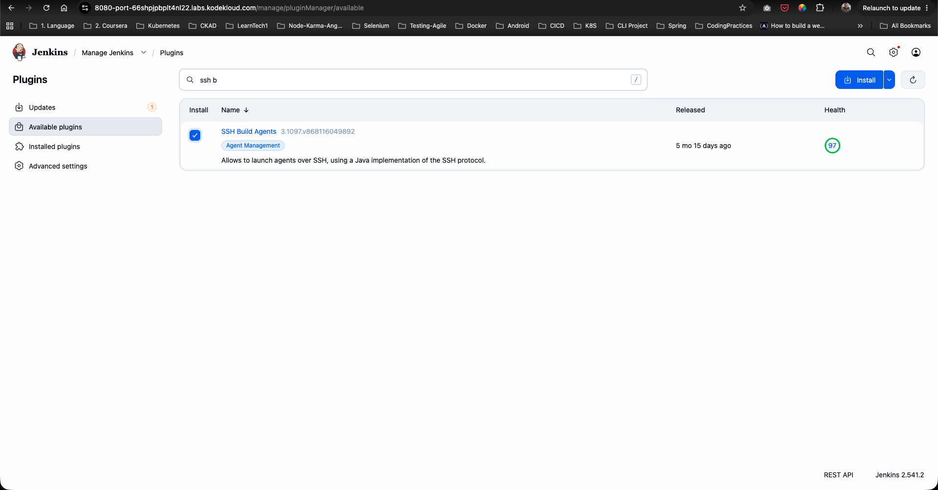 Install SSH Build Agents Plugin