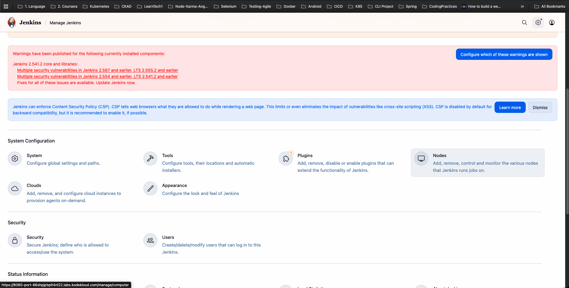 Manage Jenkins Nodes Menu