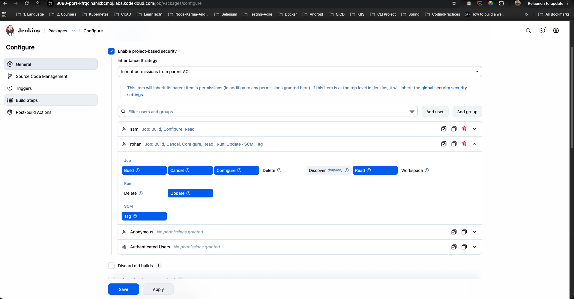Configure Permissions for rohan and Save