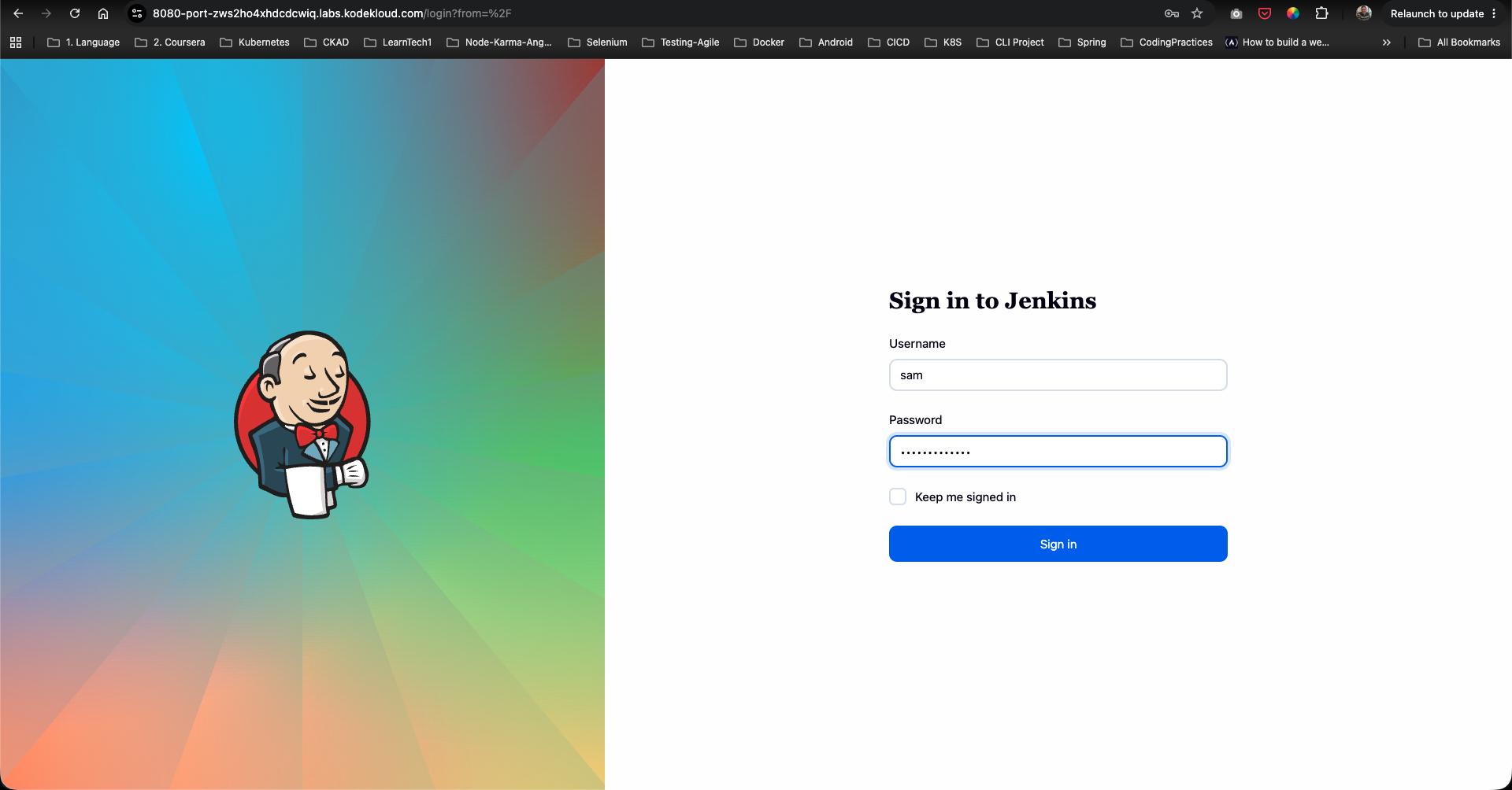 Sign in as sam