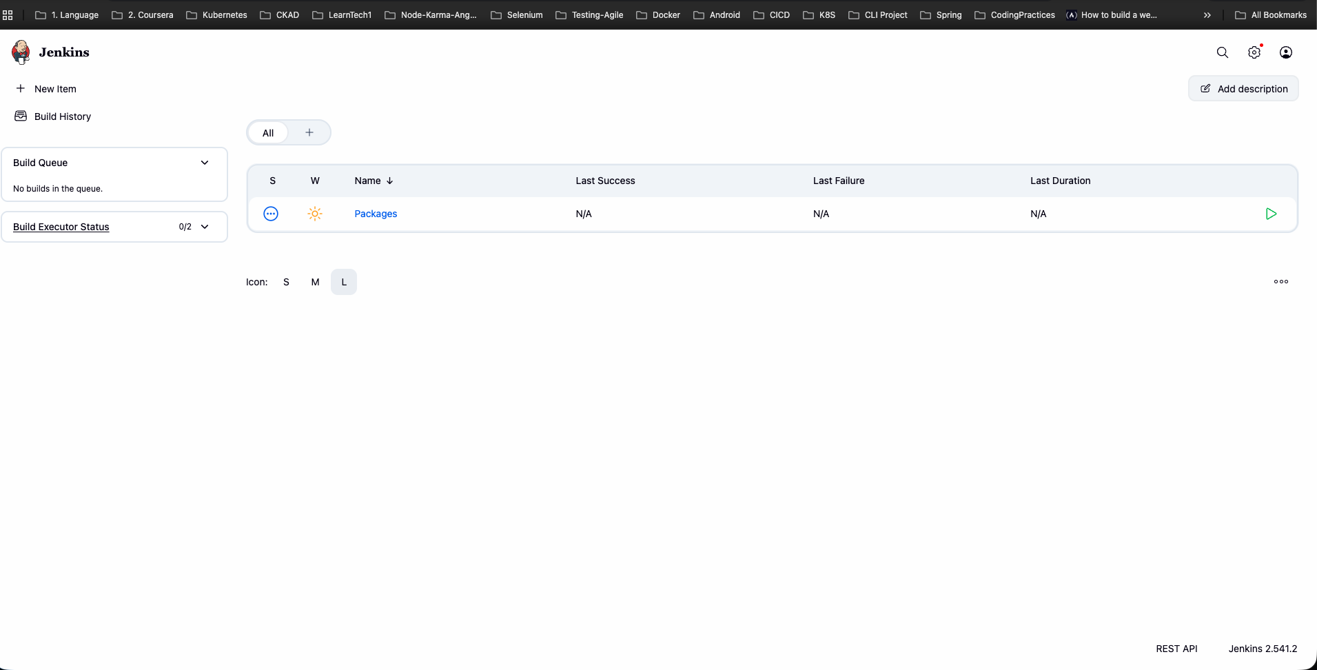 Jenkins Dashboard Listing Packages Job