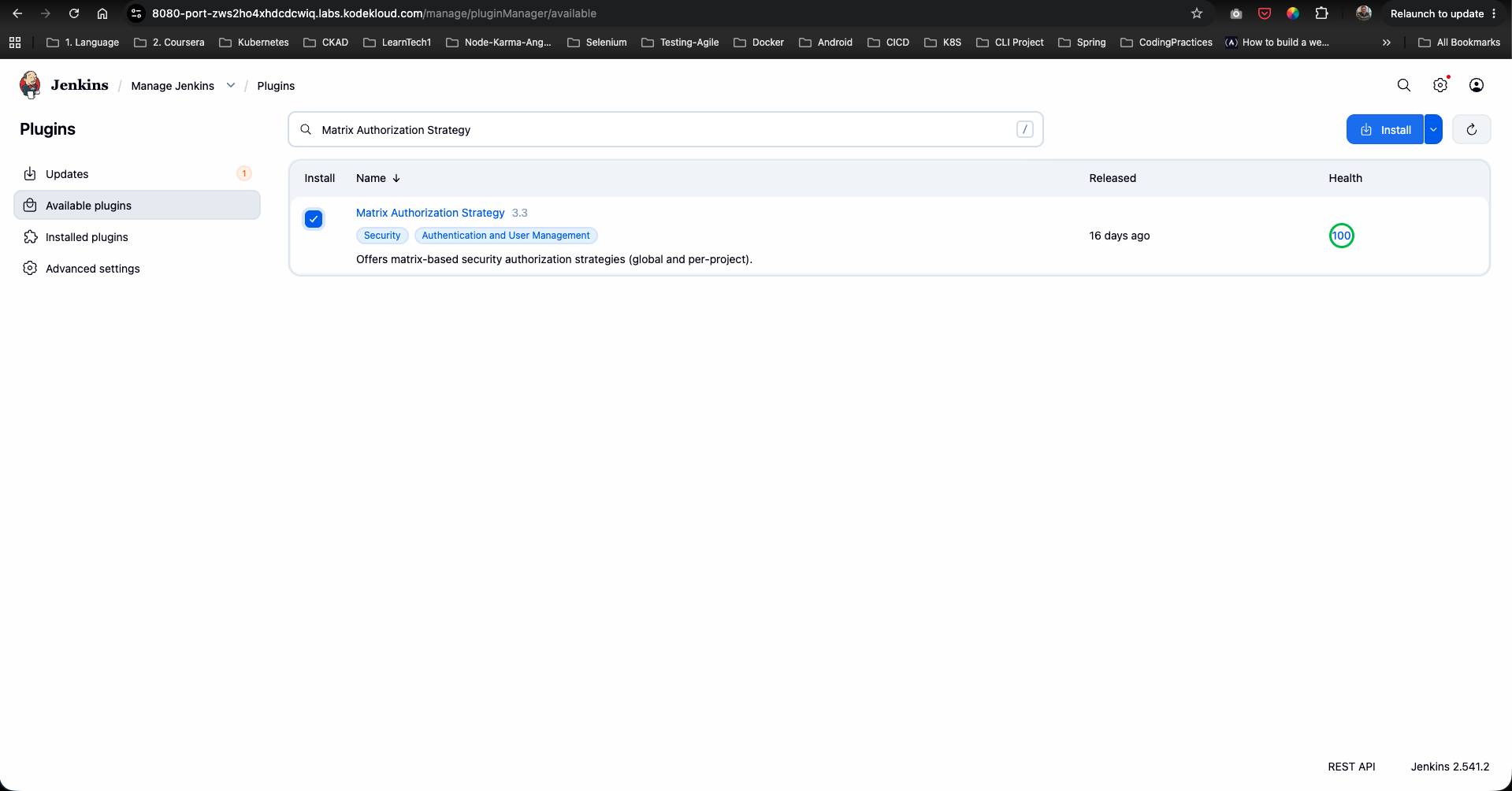 Install Matrix Authorization Strategy Plugin