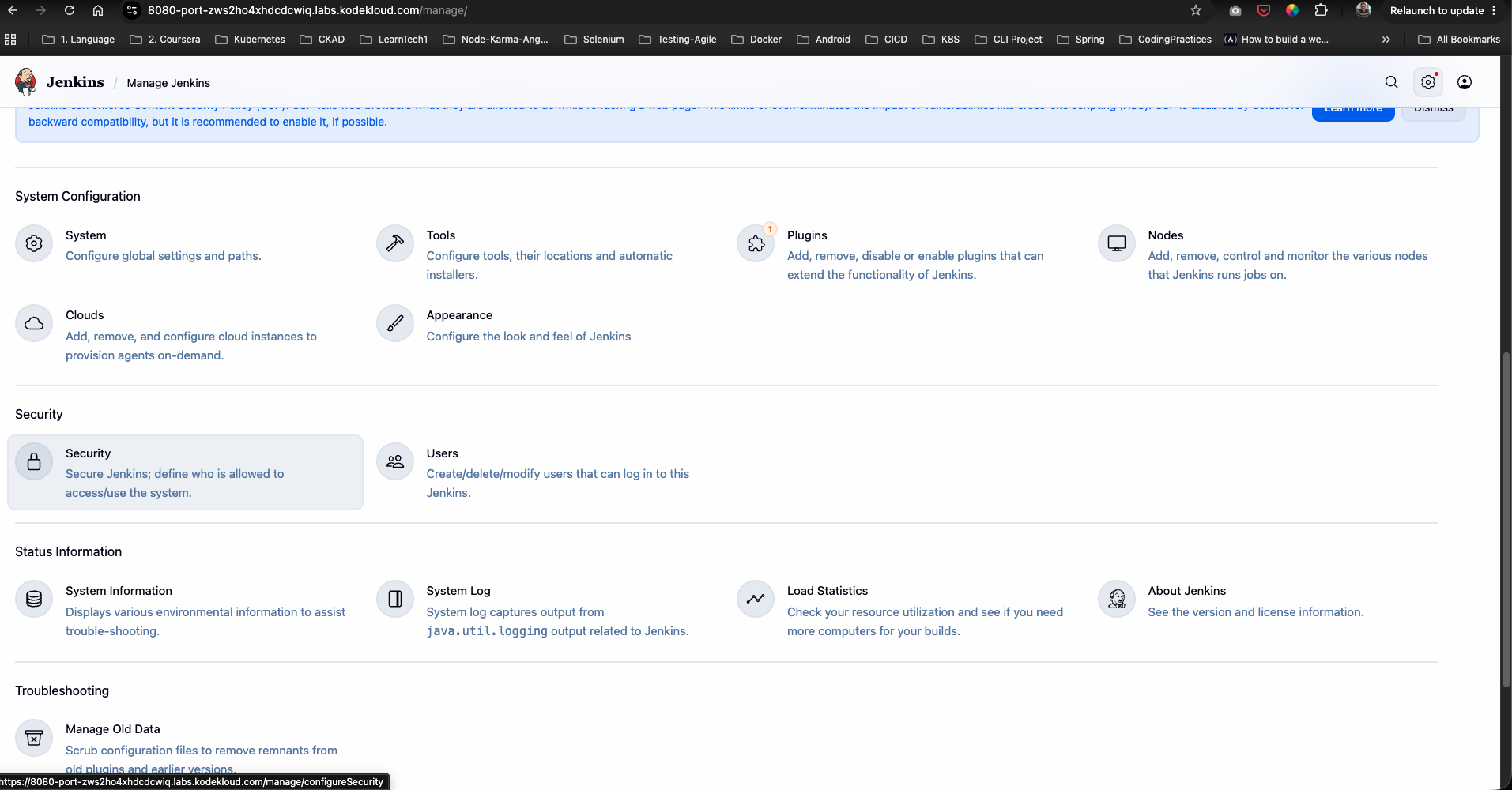 Manage Jenkins Security Menu