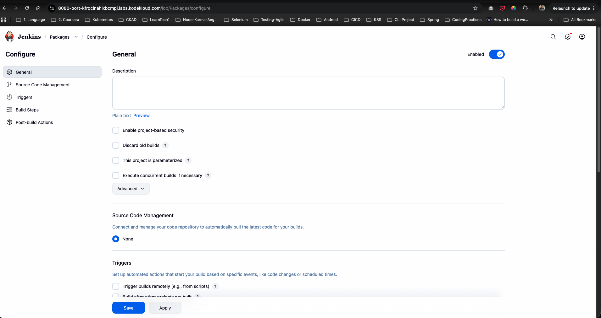 Open Packages Job Configuration