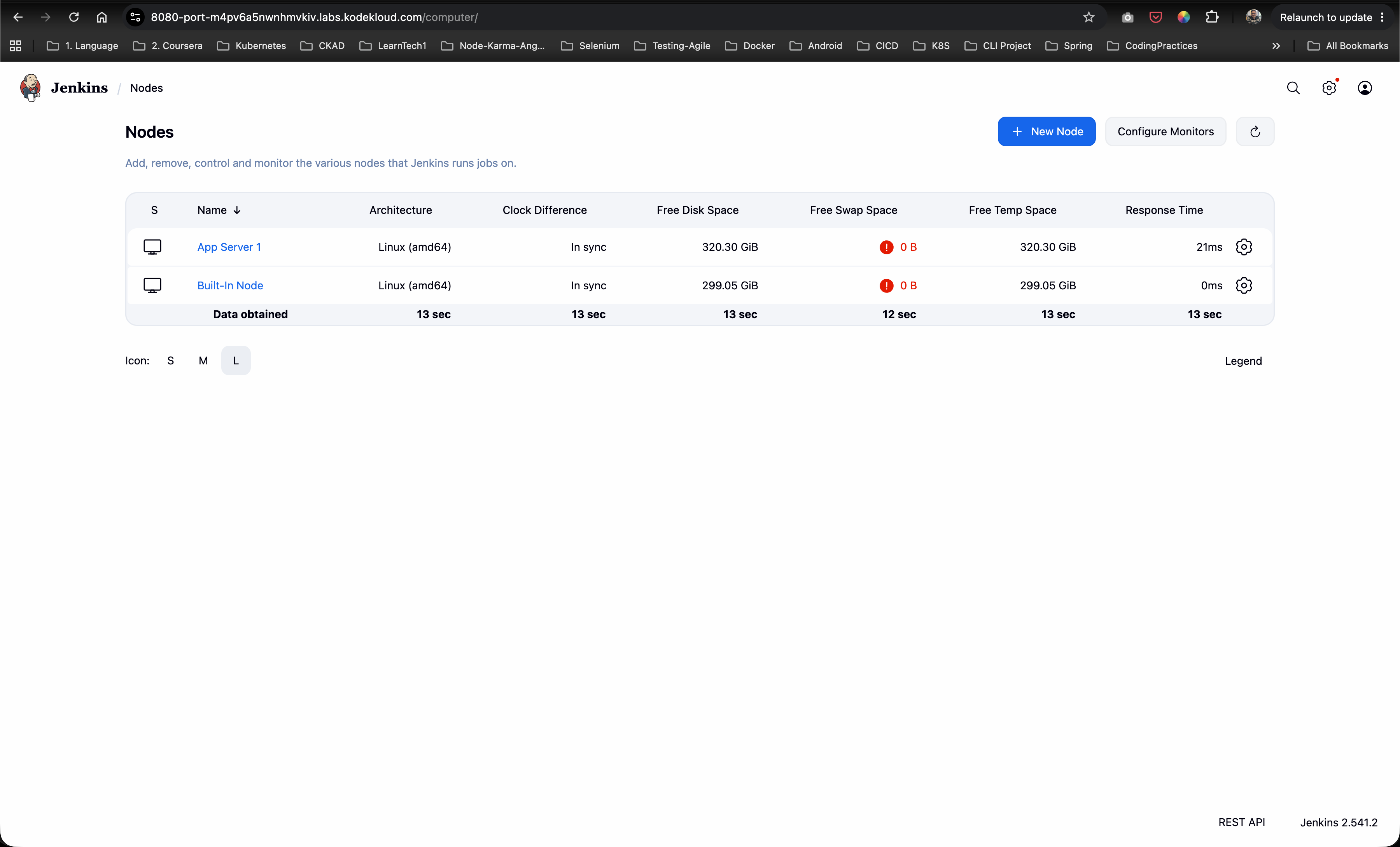Jenkins Nodes Status Page