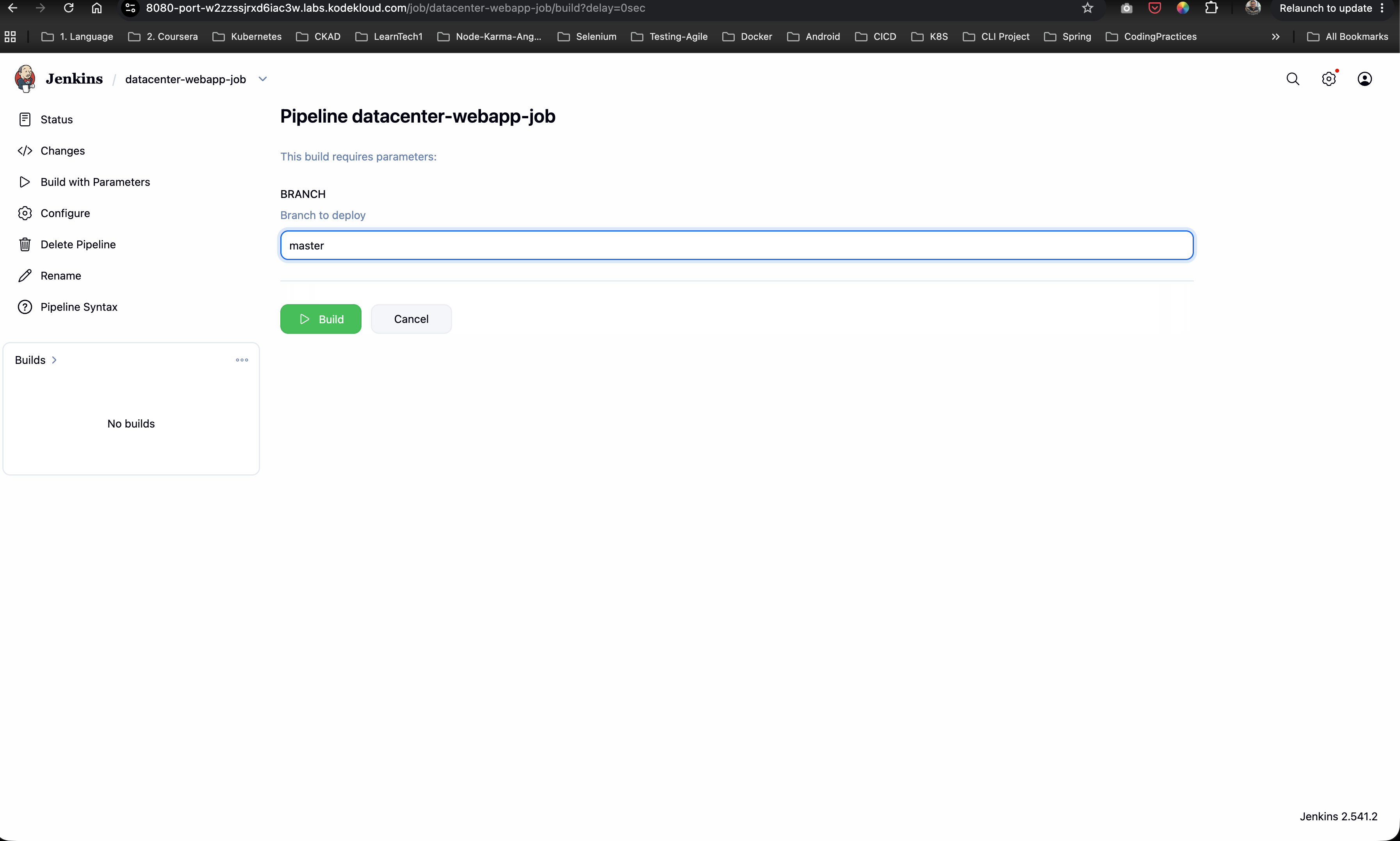 Build with Parameters Form