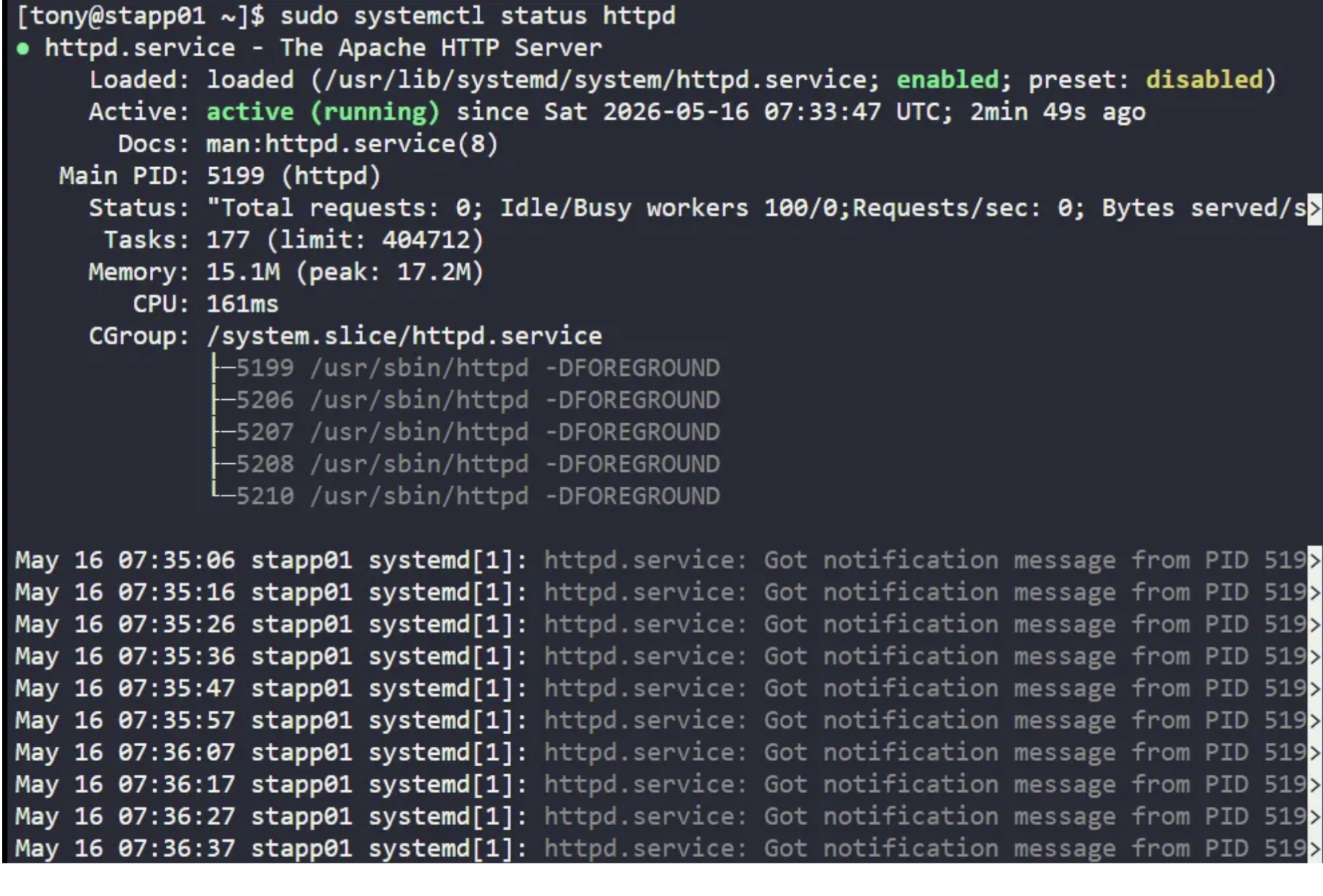 Verify HTTPD Service Restart and App Output
